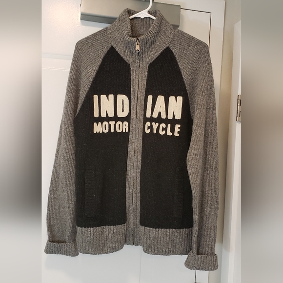 Indian Motorcycle Zip up Sweater Embroidered Logo 2000s does 1950s Medium - Picture 5 of 6